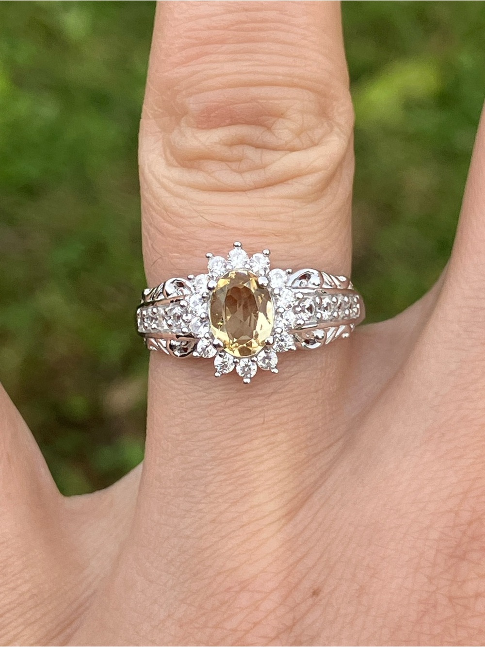 Brazilian Citrine Sterling Silver Halo Ring Size 6